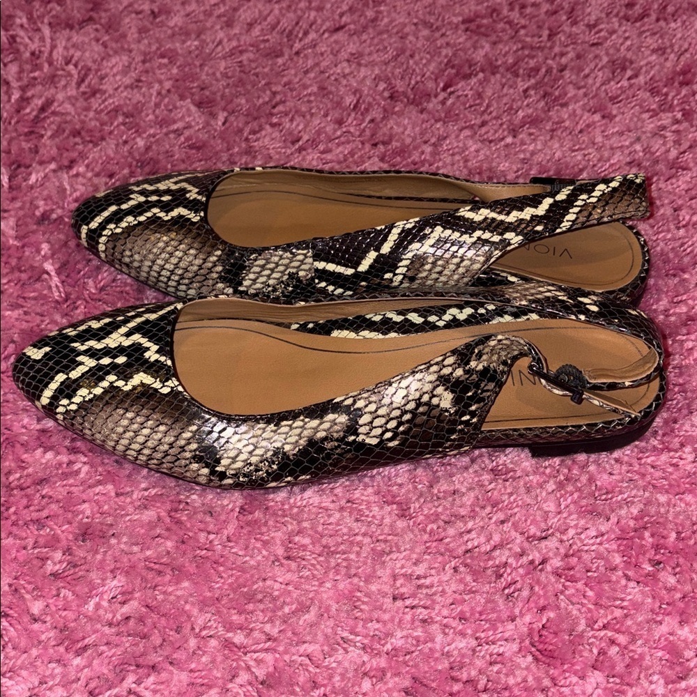 Vionic Jade Boa Snakeskin Slingback Flats Brown Size 7.5